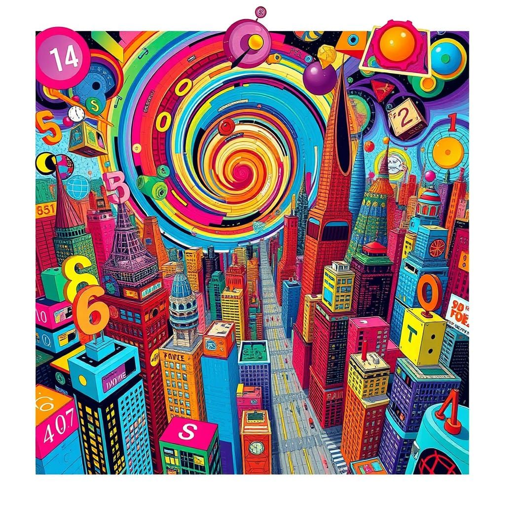 Mathematical Cityscape in Vibrant Digital Art