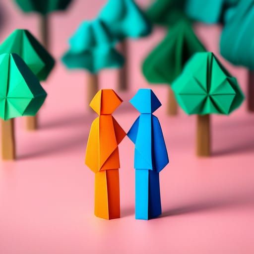 Gay Men Hugging in Origami Papercraft Style