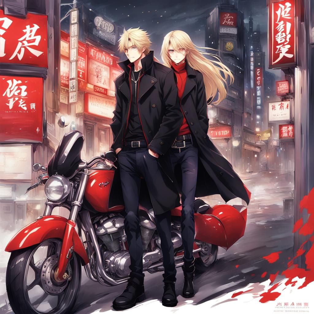 Anime Couple on Motorcycles in Manga Style