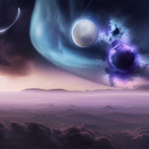 Night Sky with Three Moons and Comet