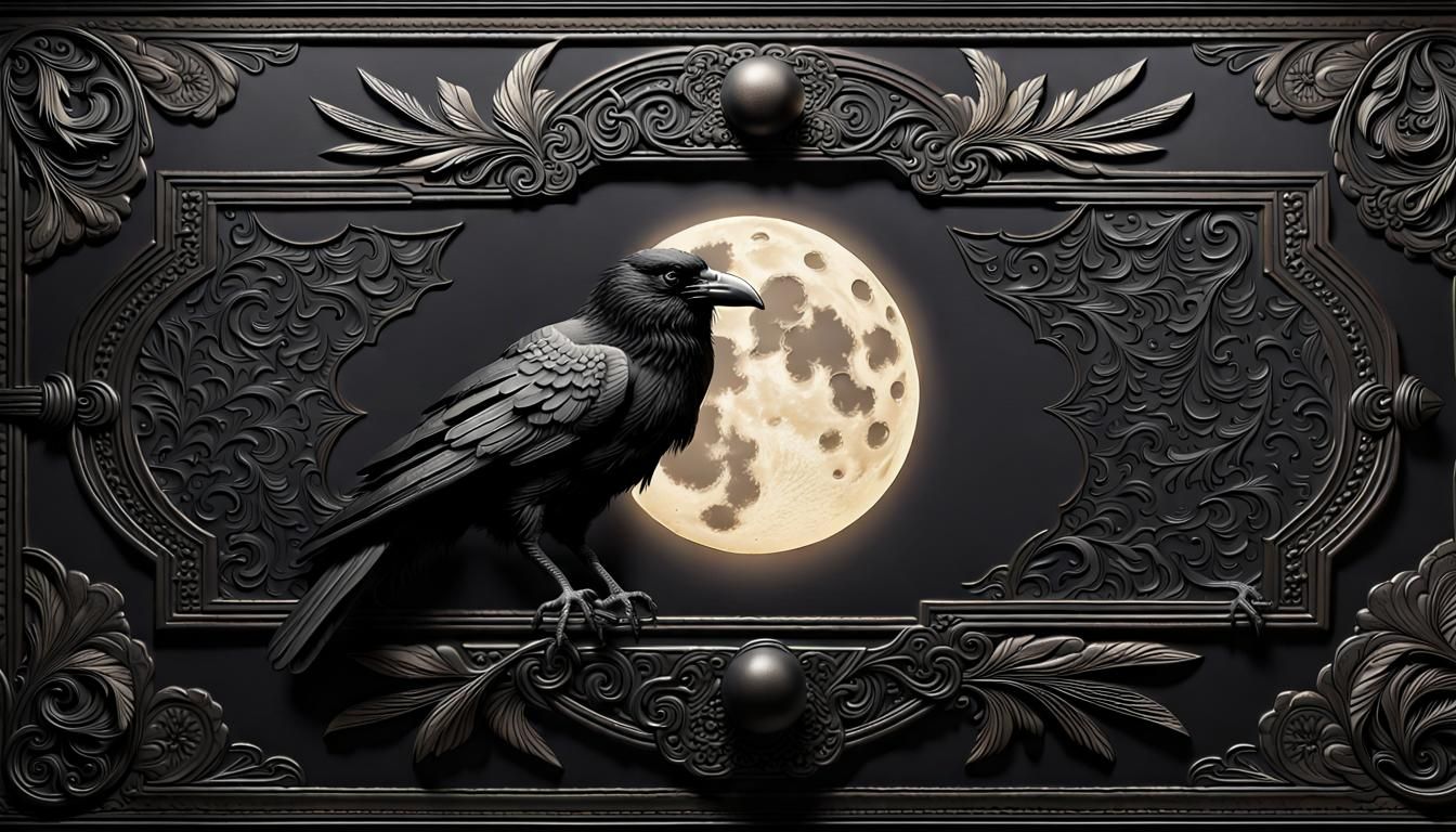 Raven Witchcraft Design in Moonlit Tavern Ambiance