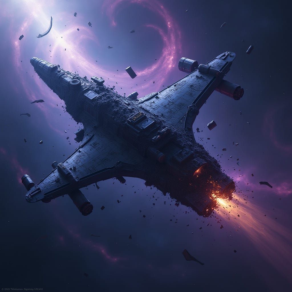 Cosmic Catastrophe: Shattered Spaceship in Hyperrealistic Co...
