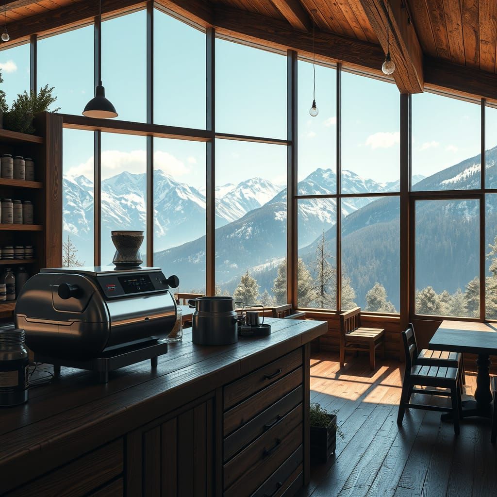 Rustic Mountain Coffee Shop Interior With Epic 3D Graphics