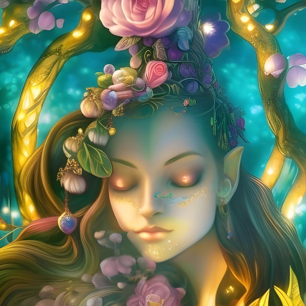 Elven Crystal Towers and Roses in Art Nouveau Style