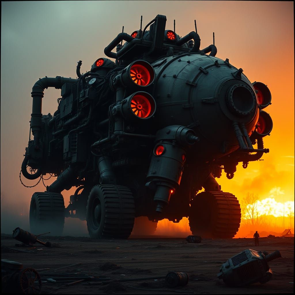 Cyberpunk Industrial Beast Harvests Souls on Battlefields