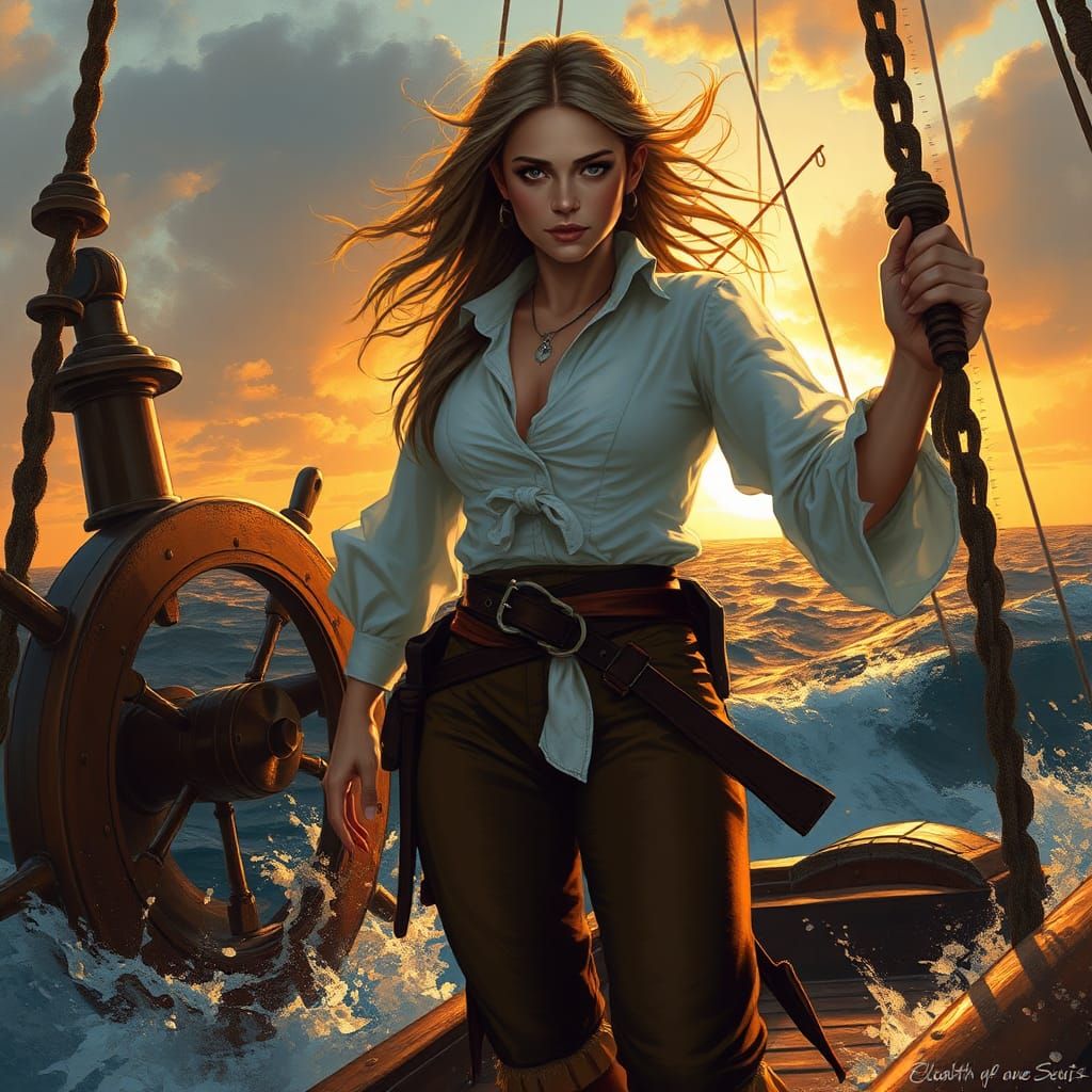 Pirate Queen at Sunset: Cinematic Concept Art