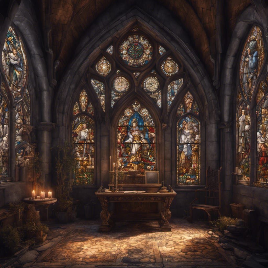 Medieval Chapel with Saint Louis Stained Glass