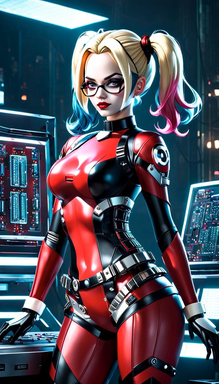 Futuristic Robo Harley Quinn in Sci-Fi Style