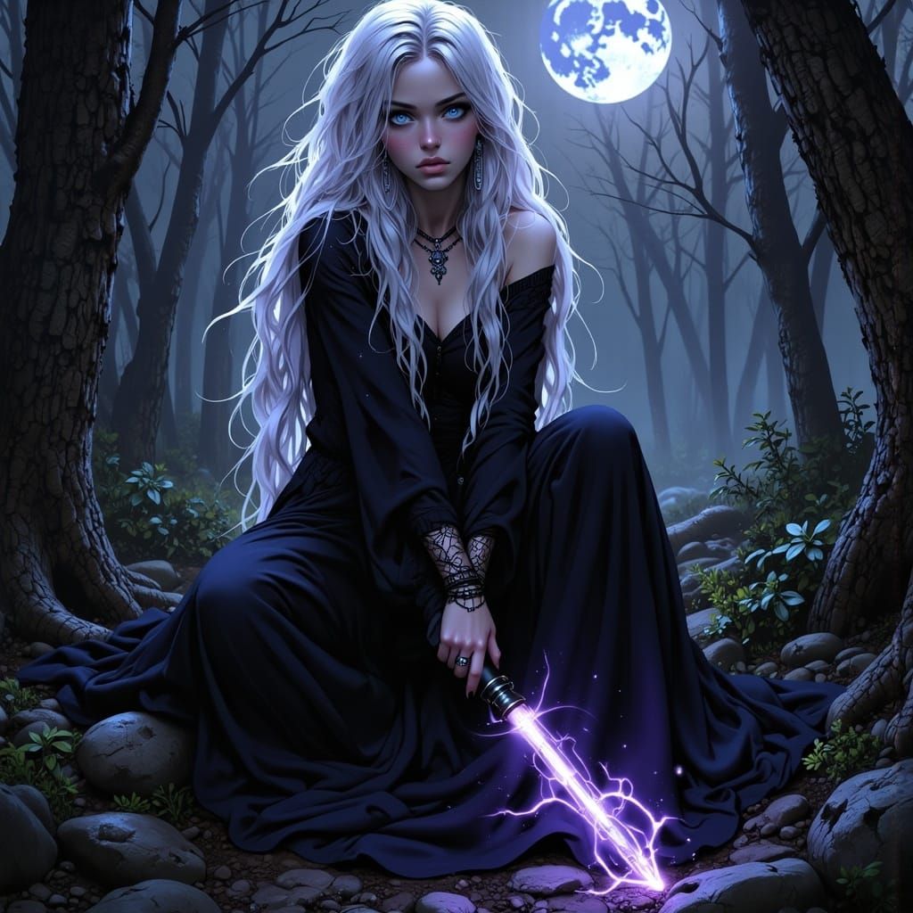 Mysterious Sorceress Weaves Shadow Magic in Anime Style