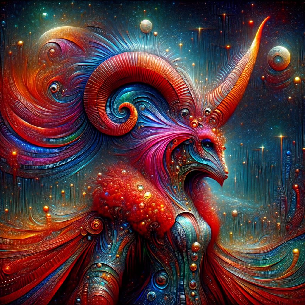 Enchanting Red-Violet Creature in Fantasycore Expressionism