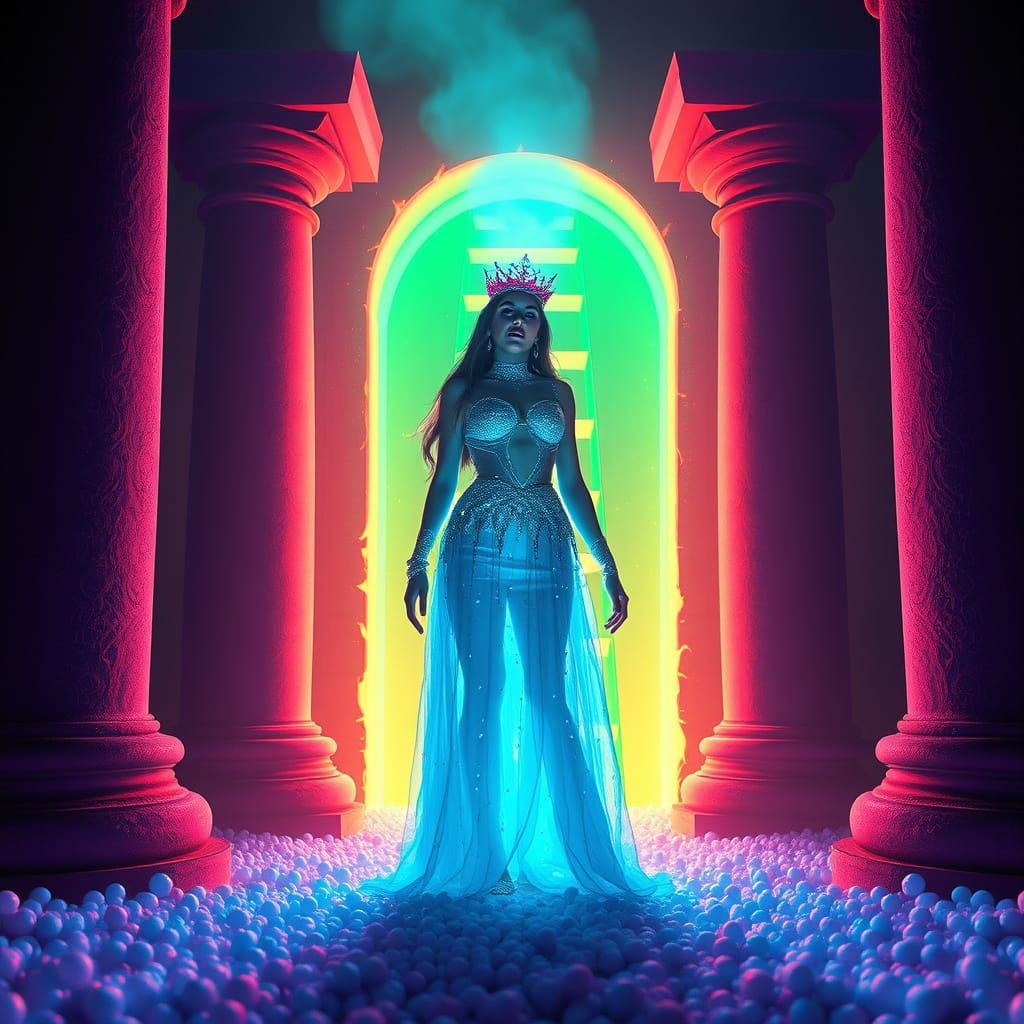 Glittering Gooba Queen by Emerald Portal: Neon Digital Art