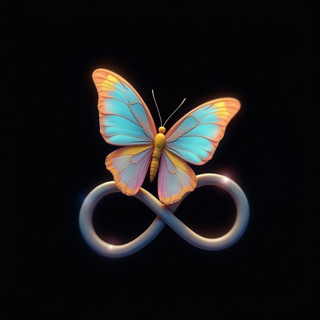 Delicate Butterfly Perched on Infinity Symbol in Vibrant Col...