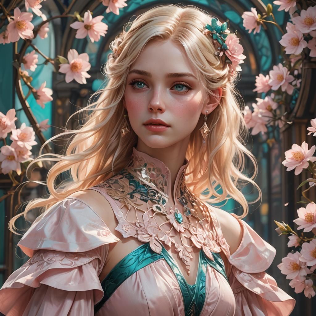 Cute Blonde Girl Portrait in Hyperdetailed Digital Art