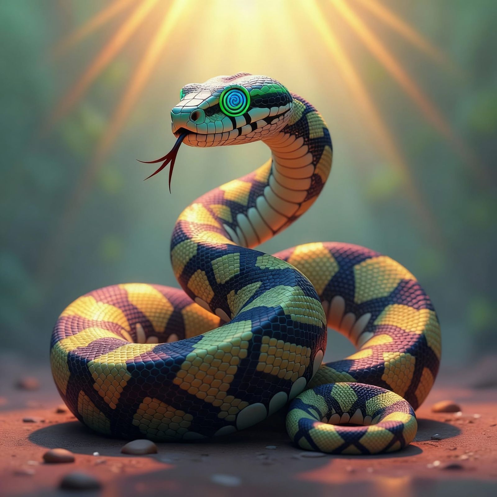 Hypnotized Indian Rock Python in Vibrant Pixar Style