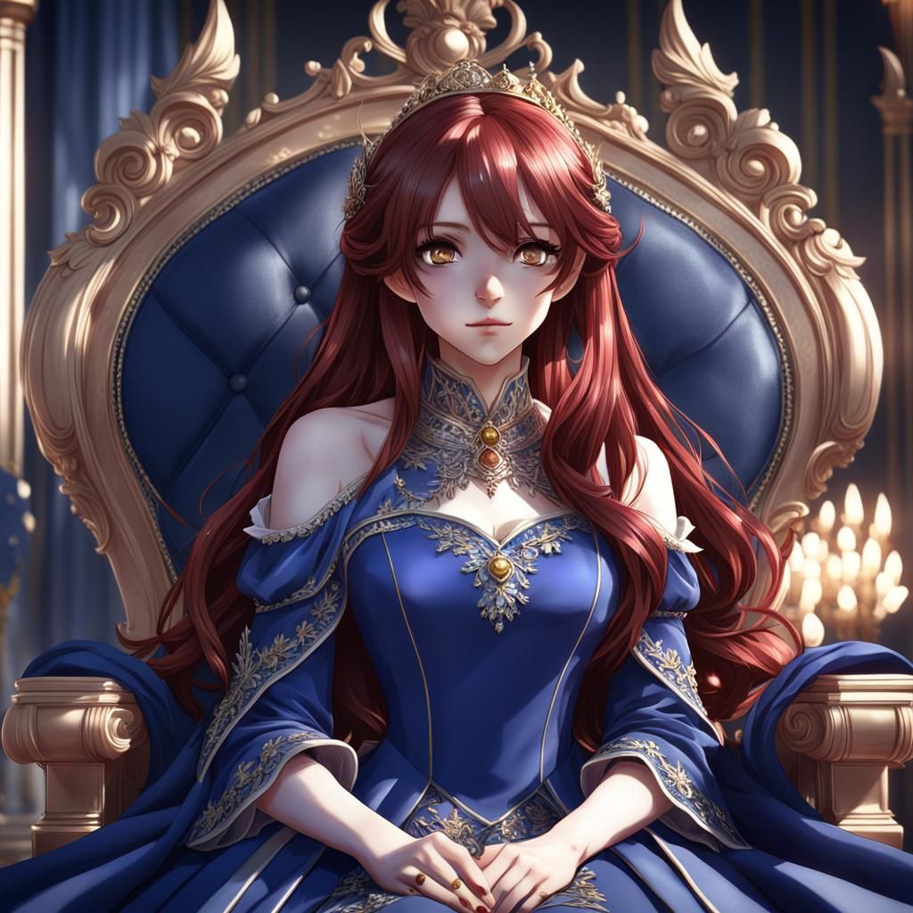 Anime Princess on Throne in 3D Style