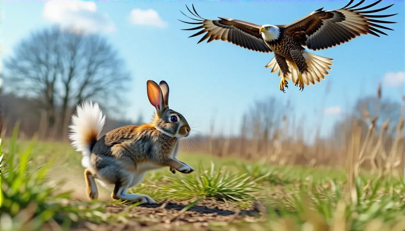 Eagle Hunting Bunny in Dramatic Nature Scene