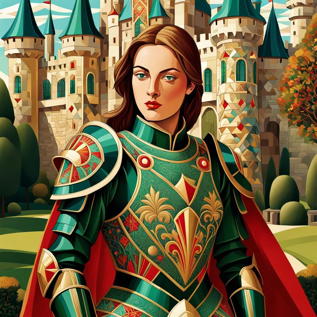 Knight with armor made of the finest silk, embroidered with elaborate patterns and images.