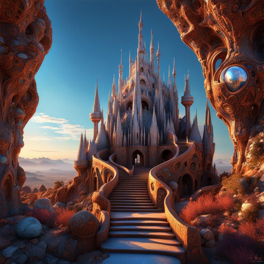 Psychedelic Gaudi Castle on Distant Planet