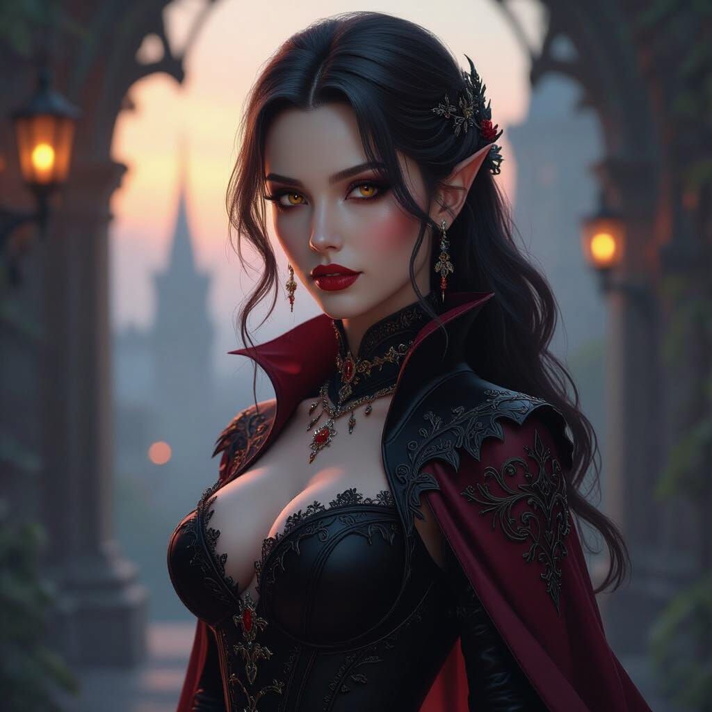 Beautiful Female Vampire in Dark Fantasy Art Style