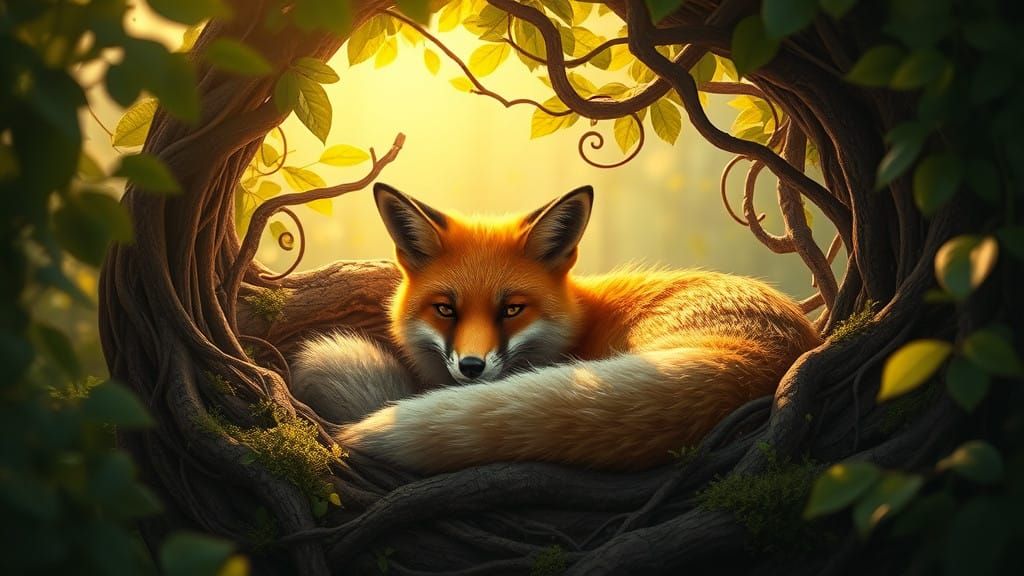 Surreal Fox Sanctuary in Whimsical Landscape