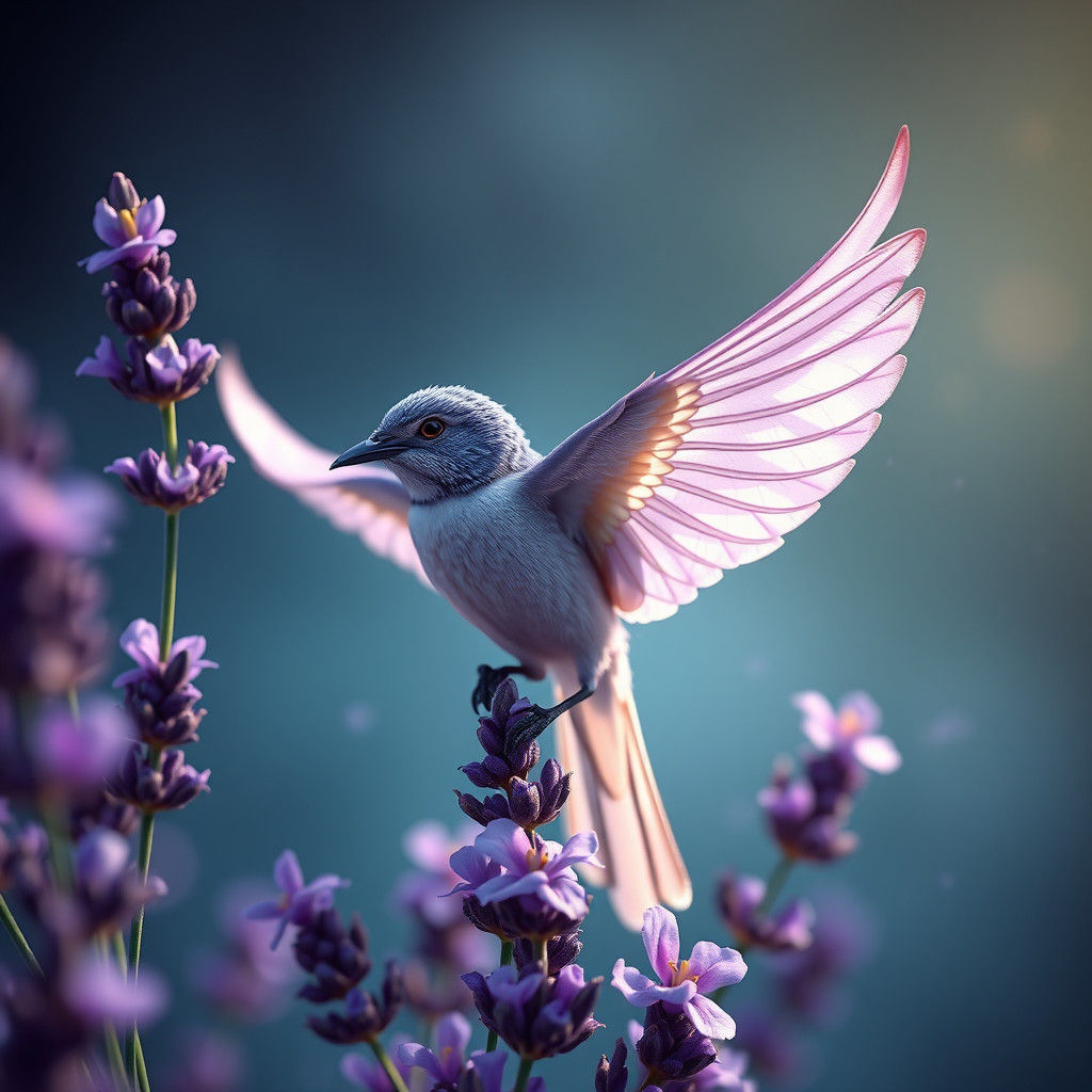 Lavender Flower Bird: Detailed Matte Painting