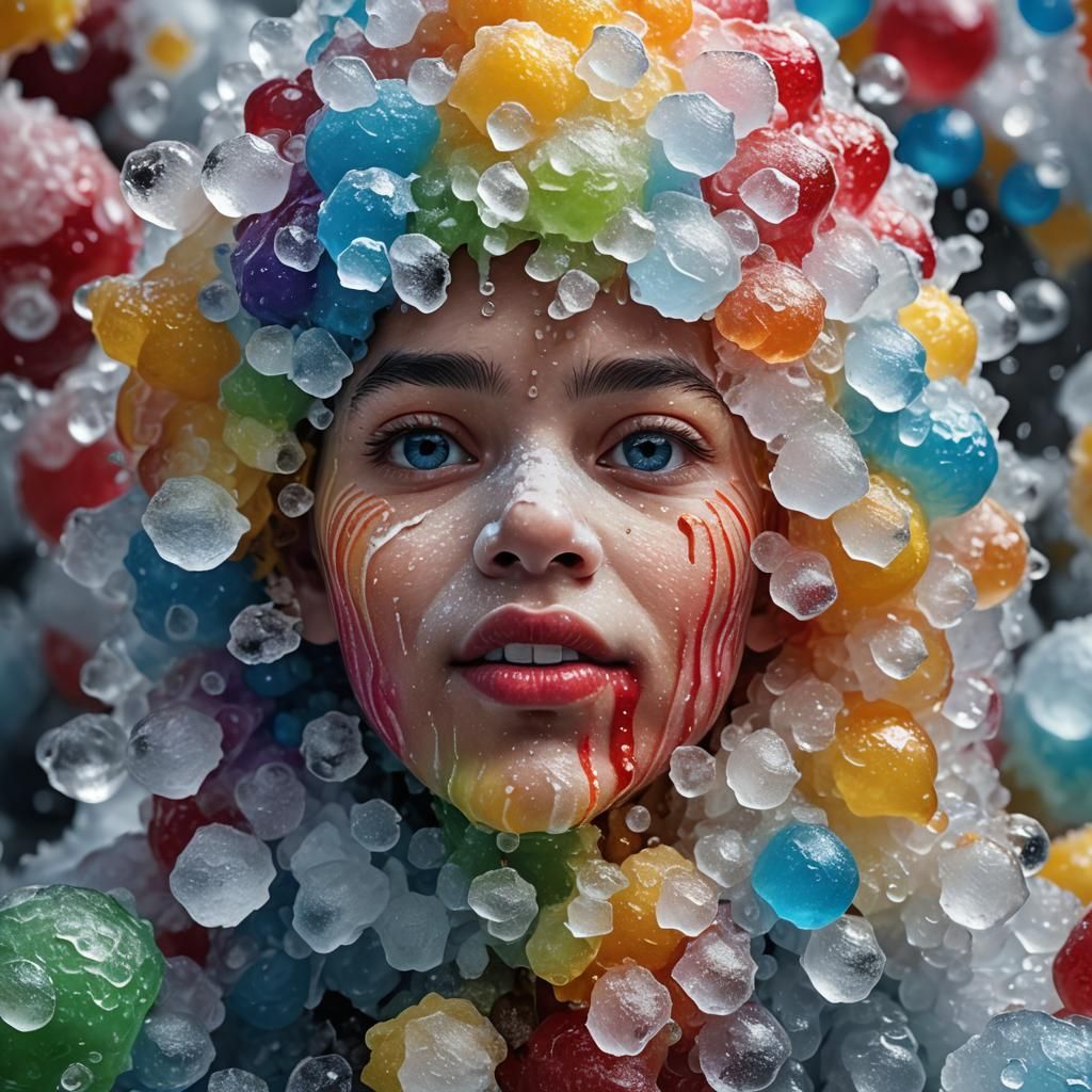 Hyper-Realistic Snow Cone with Human Face