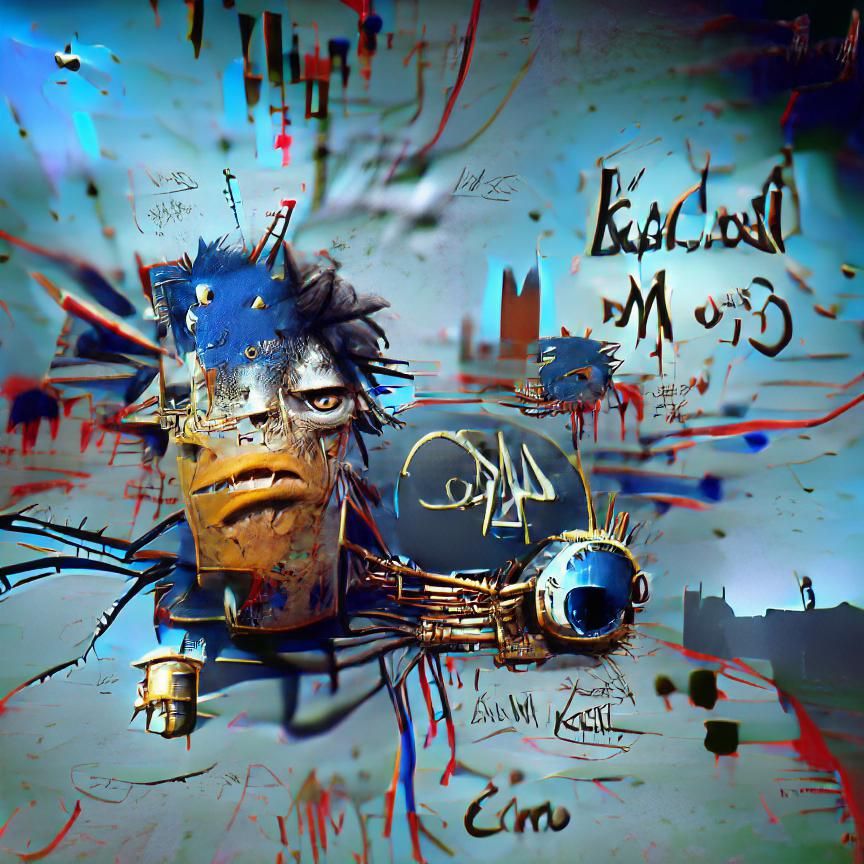 Abstract Metallic 3D Shapes in Basquiat Style