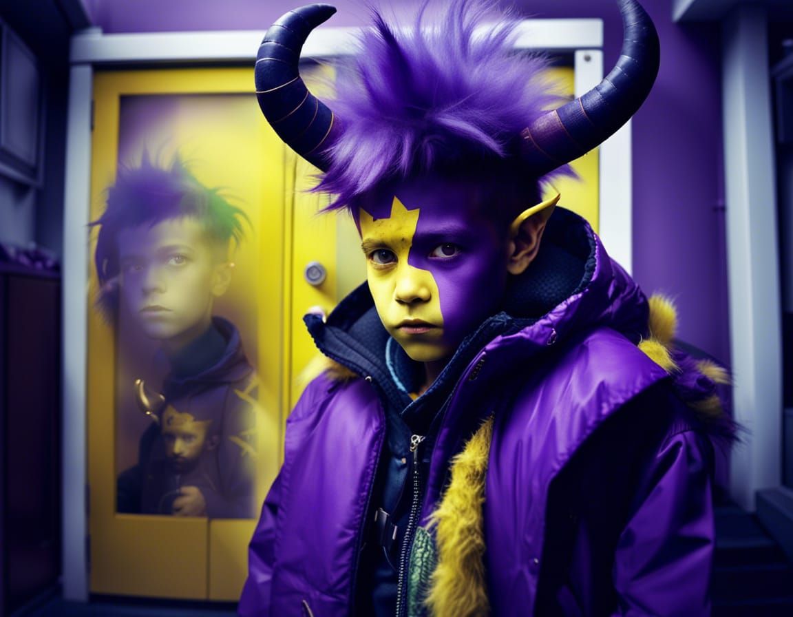 Double Exposure Monster Portrait in City Bedroom