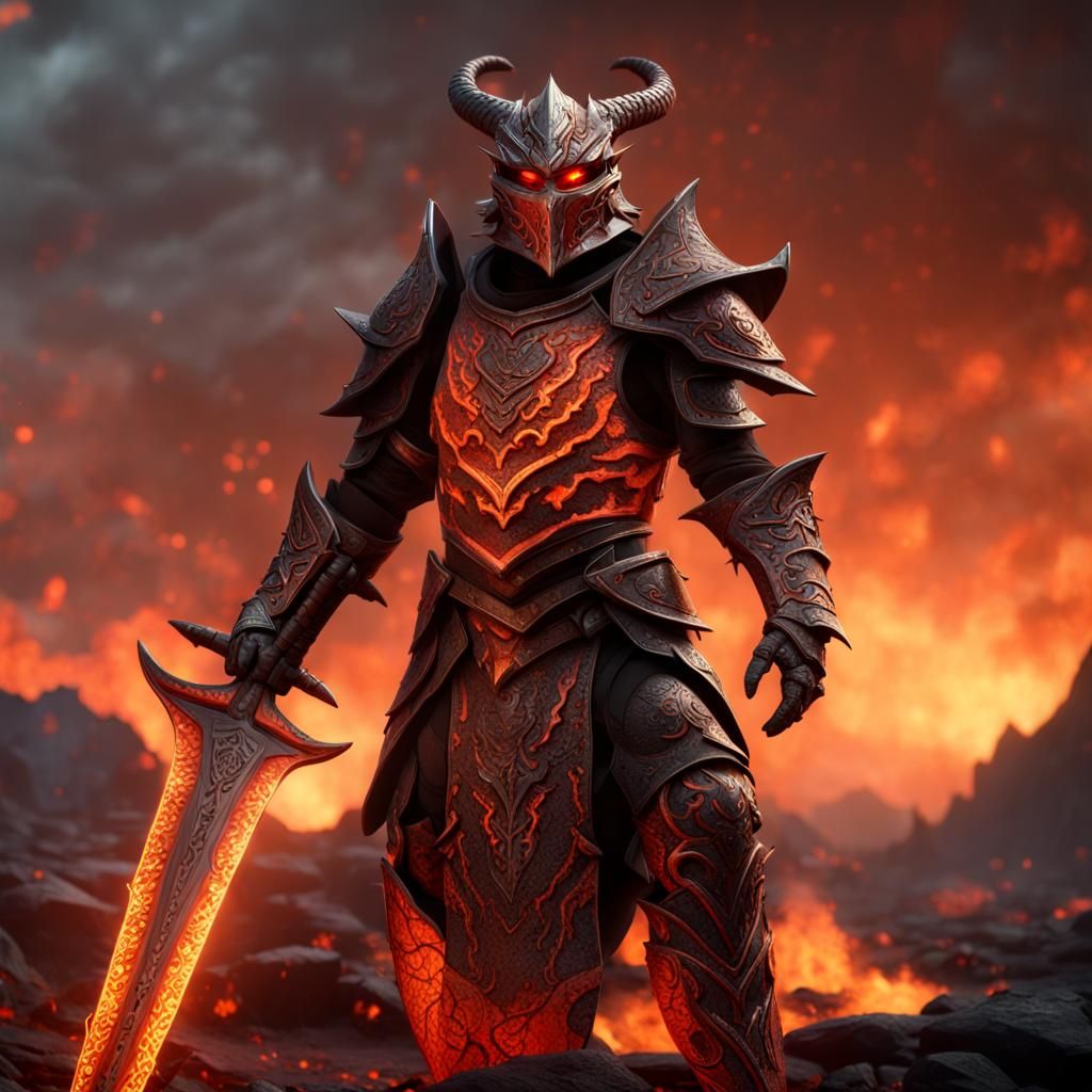 Lava Scale Dragonborn Warrior with Greatsword