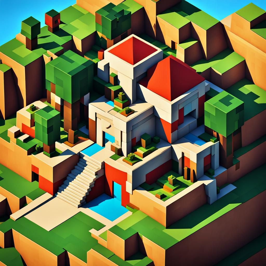Minecraft Pillager Outpost in Cubist Style