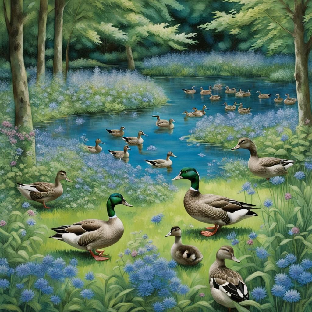 Enchanting Duck Pond with Geese in Forest