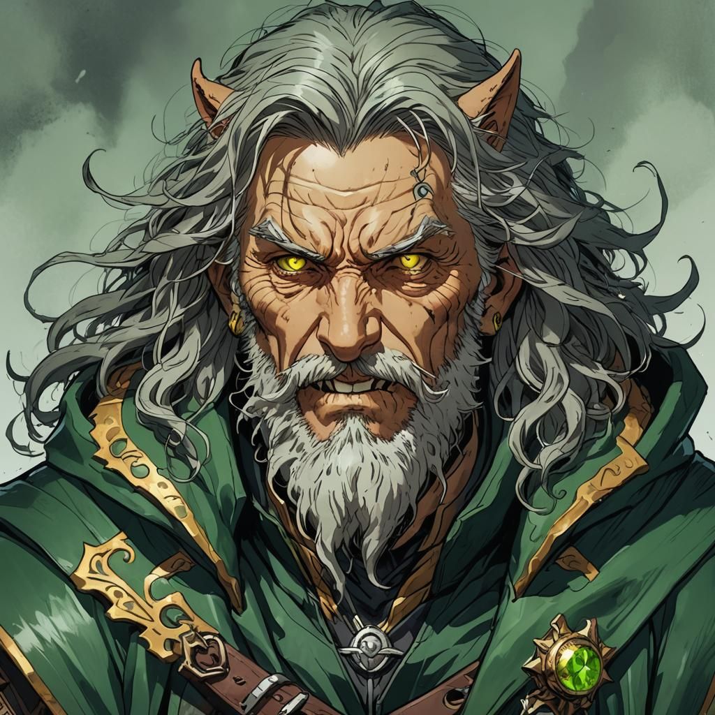 Old Werecat Shifter in Cel-Shaded Anime Style