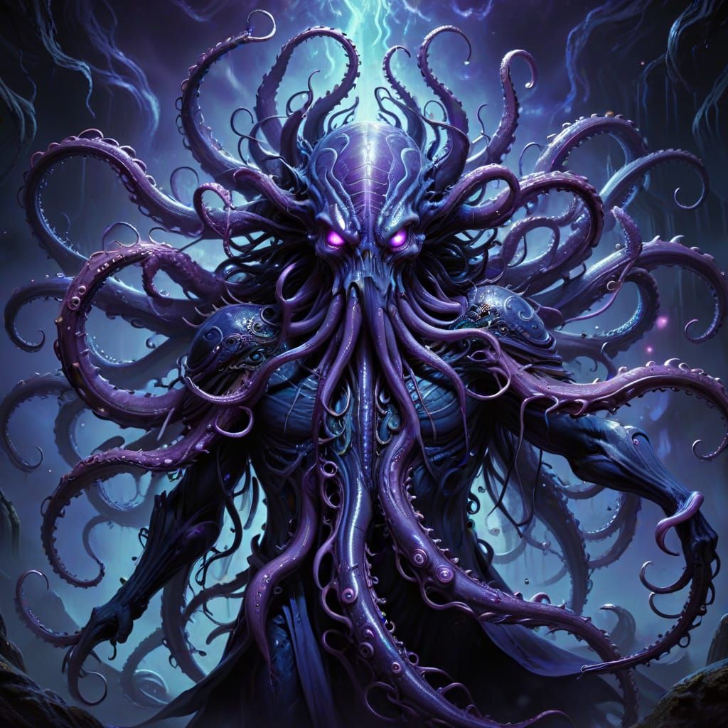 Hermaeus Mora in His Realm: Cosmic Horror Digital Painting