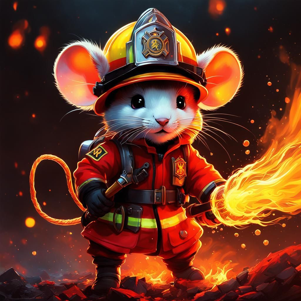 Chibi Firefighter Mouse Battles Bioluminescent Blaze