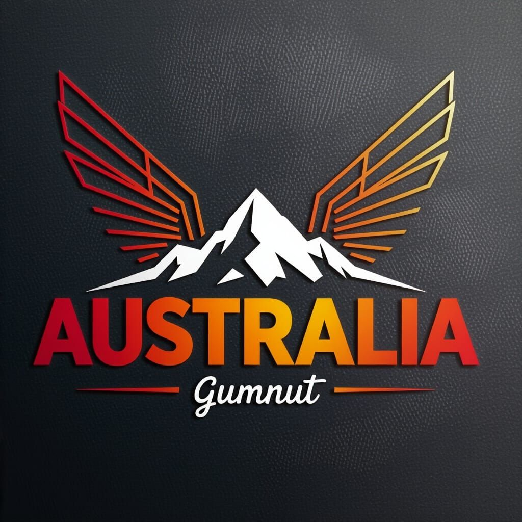 Australia Logo: Red Orange Gradient with Mountain and Wings
