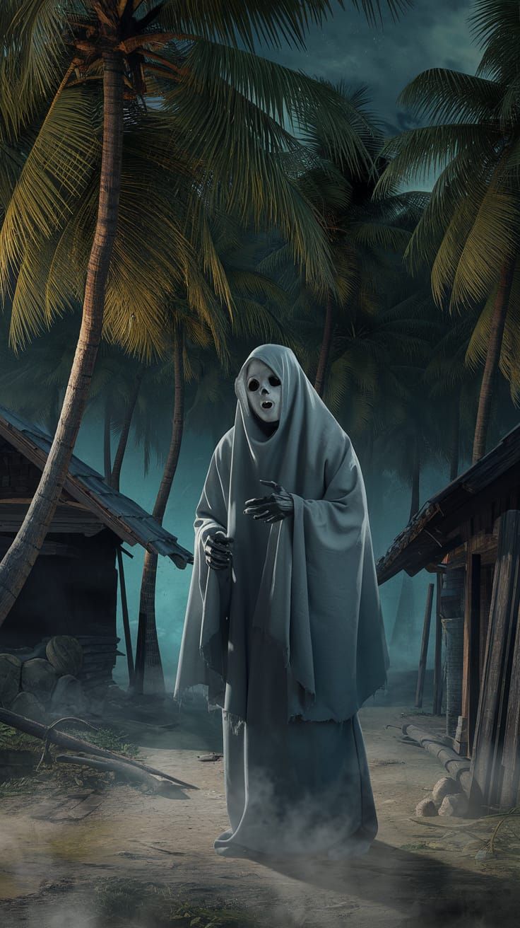 Eerie Pocong Ghost in a Misty Malay Village