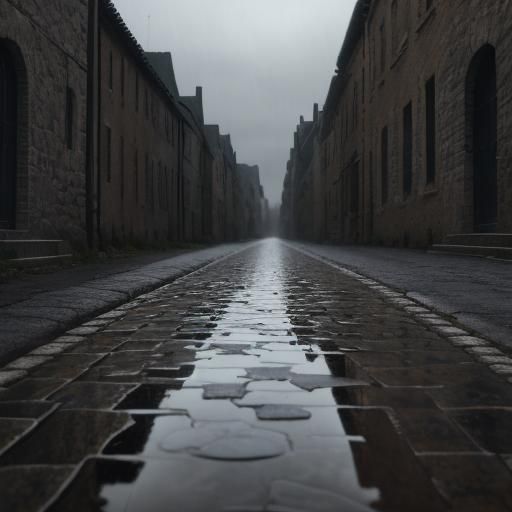 Reflective Puddle on Stone Road in HDR