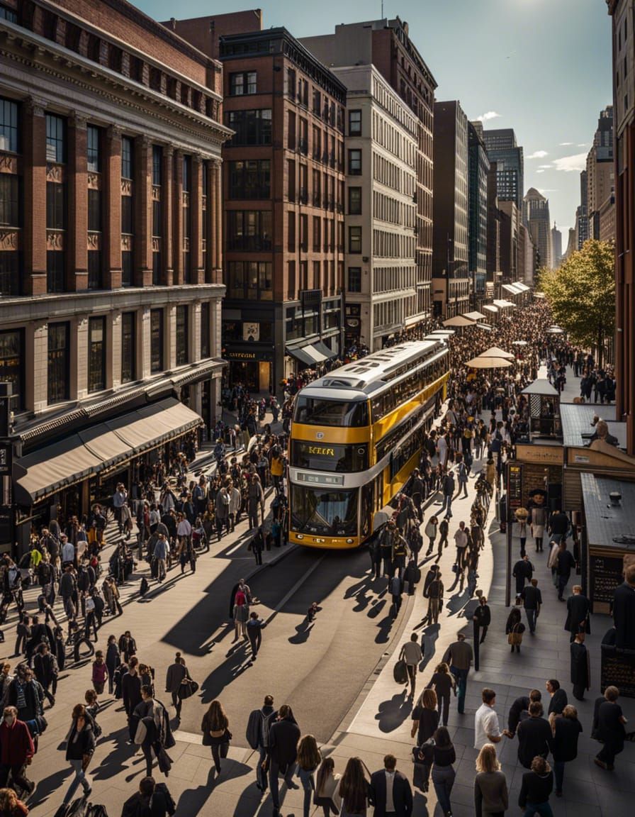 Crowd of People Walking Down Urban Street