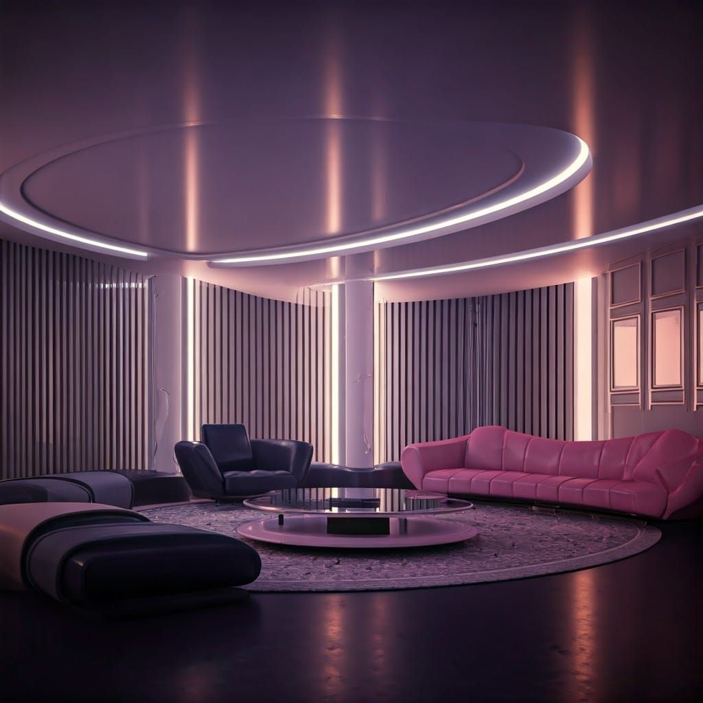 Sleek Futuristic Room in Radiant Orange and Lilac Hues