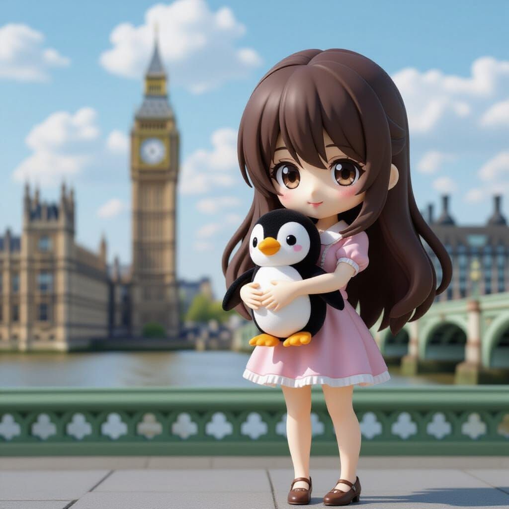 Collectible Figure of Woman Hugging Poyo Penguin