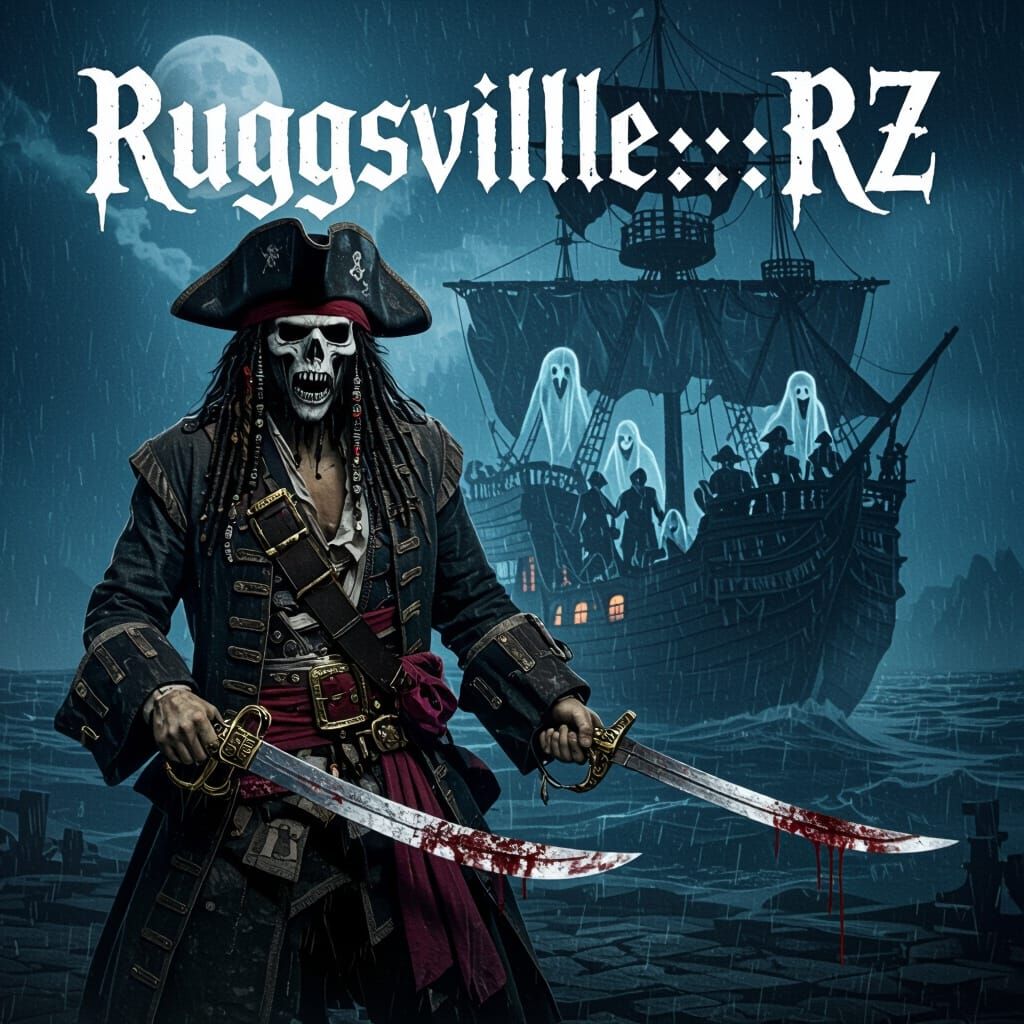 Ghost Pirate and Ship in Dark Storm