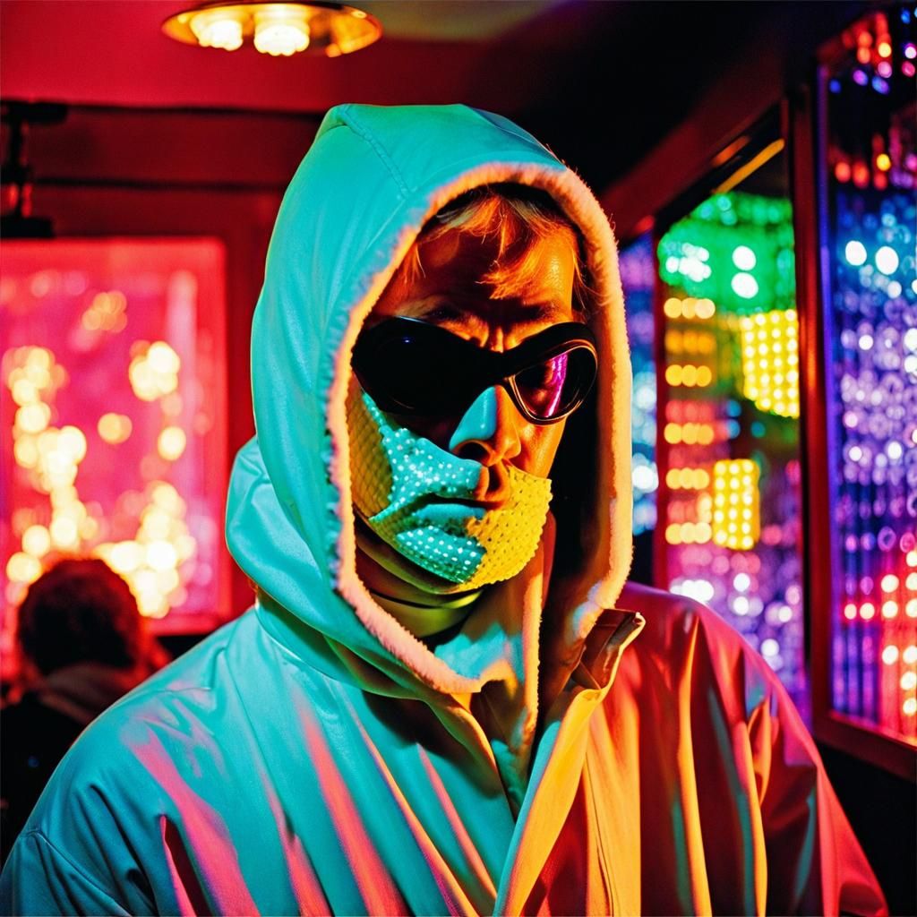 Eerie Ninja Portrait in Disco Lounge