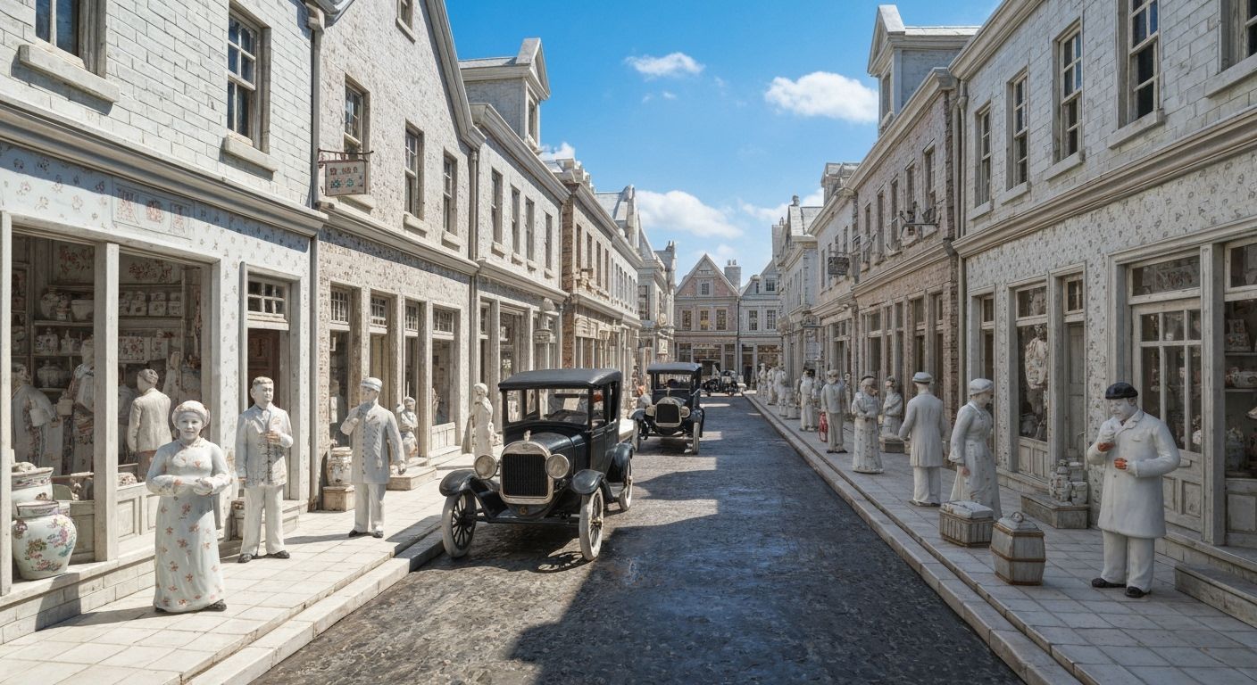 Victorian Street Scene in Exquisite Chinese Porcelain