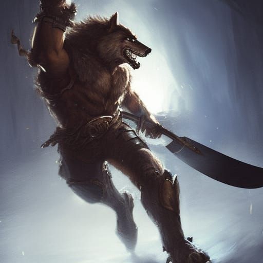 Armored Werewolf Warrior in Moonlight