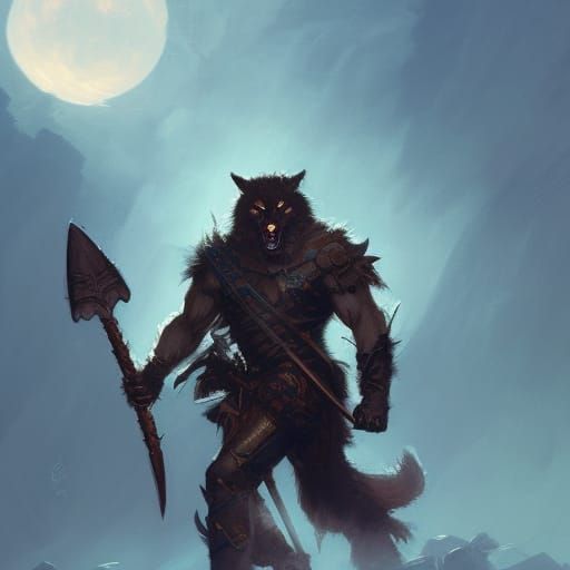 Armored Werewolf Warrior in Moonlight