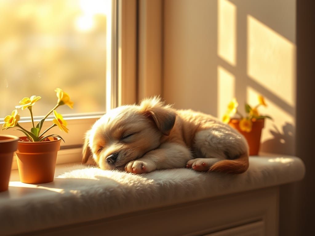 Peaceful Puppy in Warm Golden Light