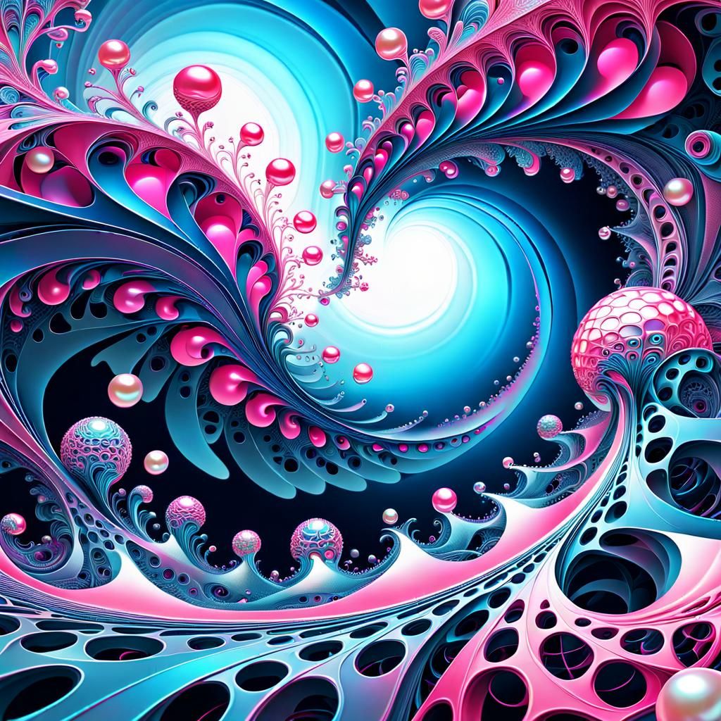 Ethereal Fractal Realms in Vibrant Digital Art