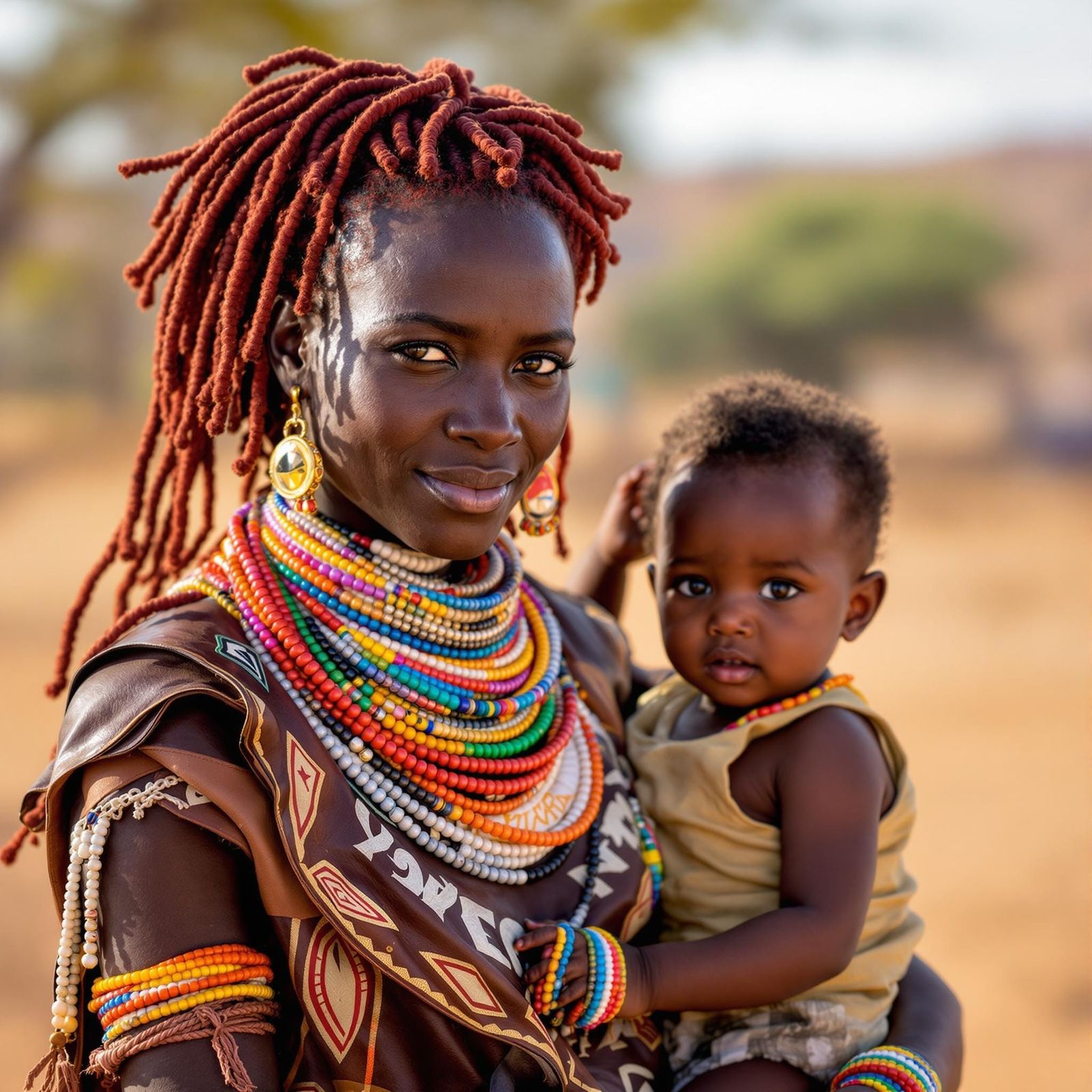 Hamar Mother with Child in Traditional Ethiopian Attire