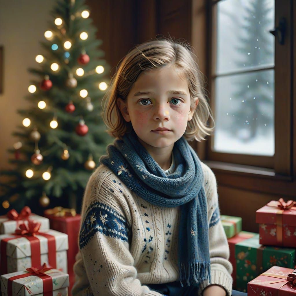 Warm Winter Family Portrait with Softly Glowing Christmas Tr...