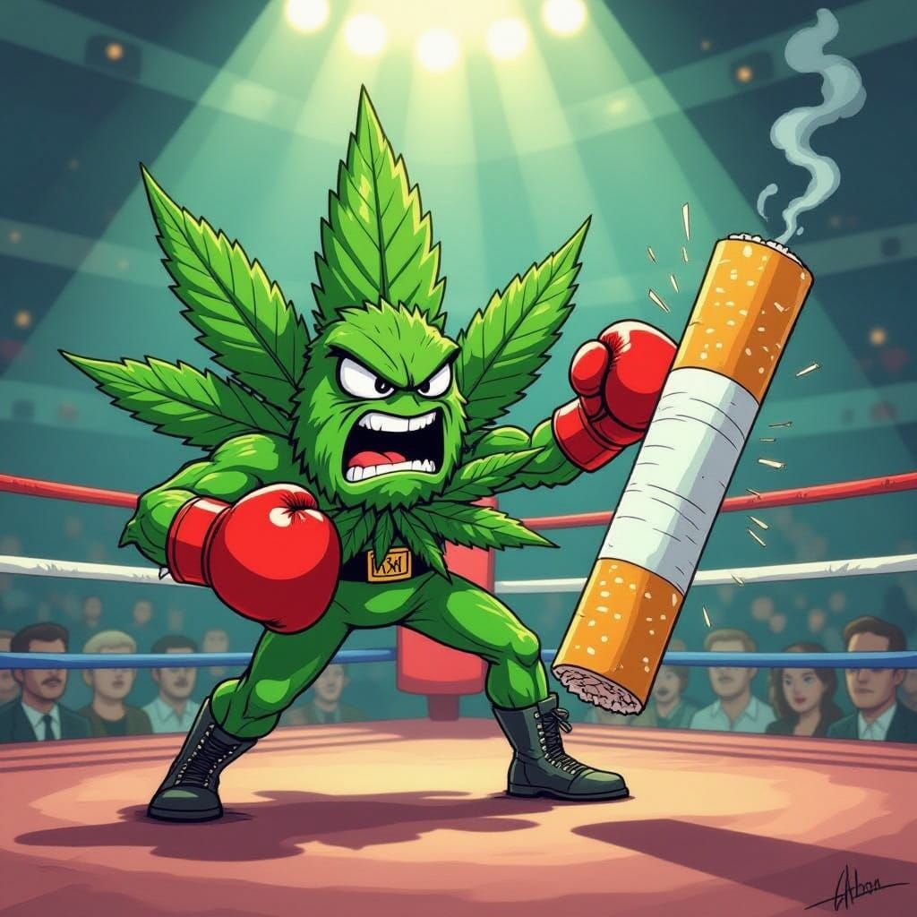 Vibrant Green Marijuana Leaf Boxes a Glowing Cigarette in a ...